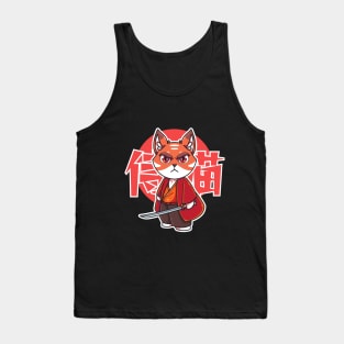 Cute cat samurai character cartoon Tank Top